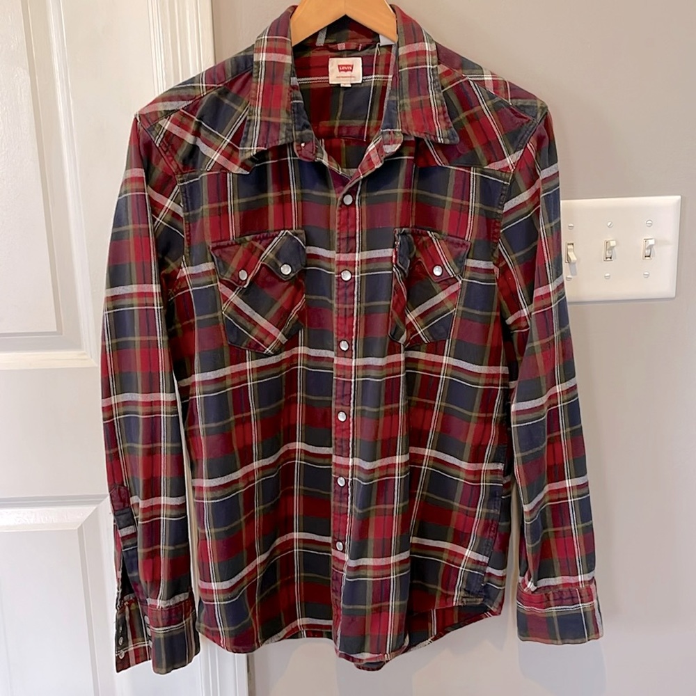Levi’s men’s plaid snap front western flannel shirt L